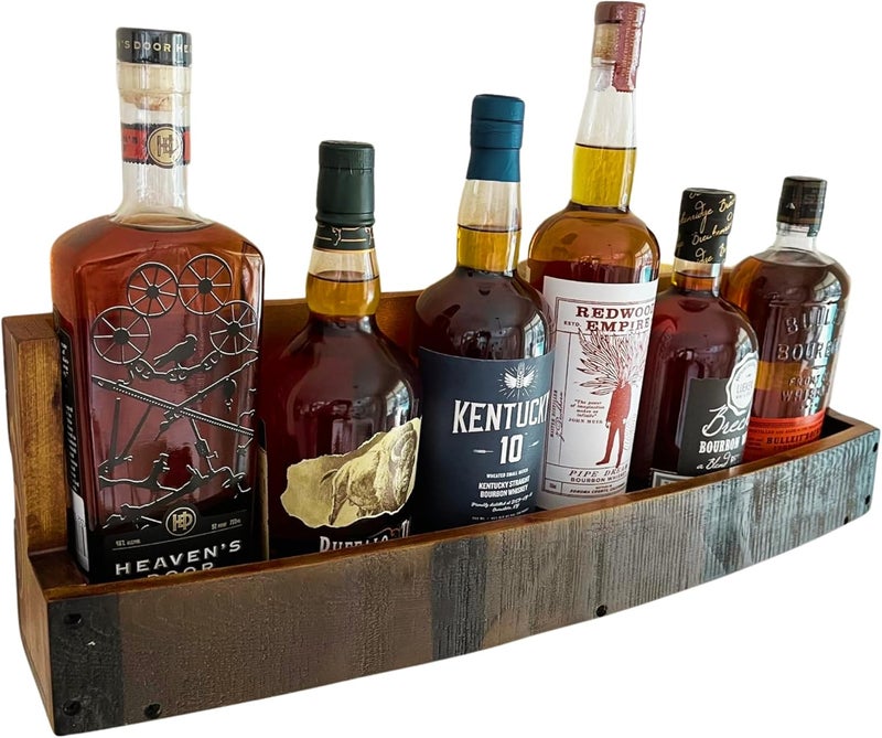 RELODECOR Liquor Bottle Display Shelf – Bar Shelf for Whiskey, Wine & Bourbon – Rustic Wall-Mounted Wooden Shelves, Countertop Rack, Stylish & Space-Saving Small Liquor Cabinet for Enthusiasts - Image 1